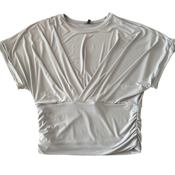 Express Tops - Express Gray Ruched Cuffed Sleeve Tee
